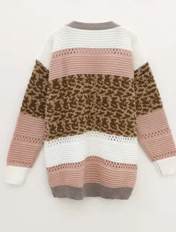 Women's Long CardiganL Leopard Striped Knit Hollow Out Knitted Fall Winter Going out Weekend Streetwear Casual Long Sleeve Leopard Striped Women Cardigans & Outerwears