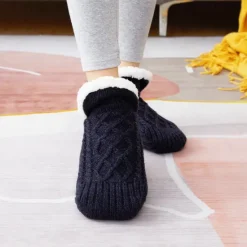 Discount Women's 1 Pair Socks Slipper Socks Fashion Comfort Novelty Fleece Solid Colored Casual Daily Indoor Warm Winter Fall Black Blue Wine Home Outfits Women Lingerie