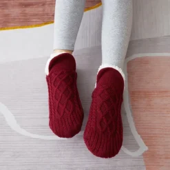 Discount Women's 1 Pair Socks Slipper Socks Fashion Comfort Novelty Fleece Solid Colored Casual Daily Indoor Warm Winter Fall Black Blue Wine Home Outfits Women Lingerie