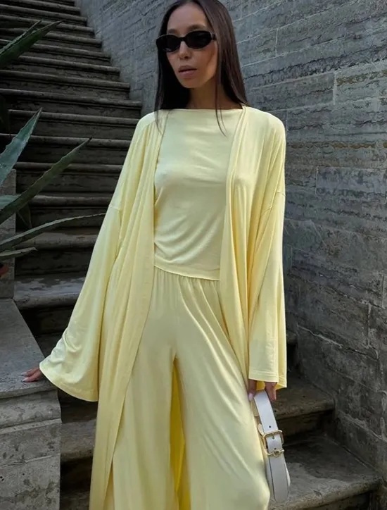 New Women's 3 Piece Pants Sets Elegant Vacation Vintage Long Sleeve Bell Sleeve Off Shoulder Plain Outdoor Vacation Yoga Black Yellow Brown Summer Regular Fit Women Two Piece Sets