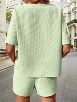 Hot Women's 2 Pieces Fashion Streetwear Daily Shorts Sets Short Sleeve Round Neck Graphic Drawstring Casual Daily White Pink Green Summer Regular Fit Women Two Piece Sets