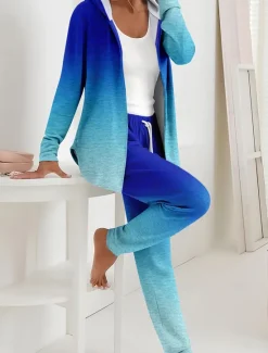 Clearance Women's 2 Pieces Hoodie Tracksuits Pants Sets Long Sleeve Active Daily Hooded Floral Graphic Gradient Drawstring Print Outdoor Casual Blue Orange Green Spring Regular Fit Women Two Piece Sets