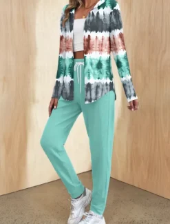 Clearance Women's 2 Pieces Hoodie Tracksuits Pants Sets Long Sleeve Active Daily Hooded Floral Graphic Gradient Drawstring Print Outdoor Casual Blue Orange Green Spring Regular Fit Women Two Piece Sets