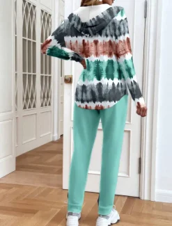 Clearance Women's 2 Pieces Hoodie Tracksuits Pants Sets Long Sleeve Active Daily Hooded Floral Graphic Gradient Drawstring Print Outdoor Casual Blue Orange Green Spring Regular Fit Women Two Piece Sets