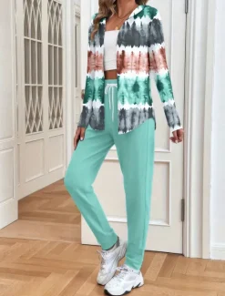 Clearance Women's 2 Pieces Hoodie Tracksuits Pants Sets Long Sleeve Active Daily Hooded Floral Graphic Gradient Drawstring Print Outdoor Casual Blue Orange Green Spring Regular Fit Women Two Piece Sets