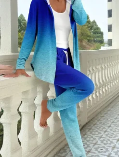Clearance Women's 2 Pieces Hoodie Tracksuits Pants Sets Long Sleeve Active Daily Hooded Floral Graphic Gradient Drawstring Print Outdoor Casual Blue Orange Green Spring Regular Fit Women Two Piece Sets