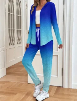 Clearance Women's 2 Pieces Hoodie Tracksuits Pants Sets Long Sleeve Active Daily Hooded Floral Graphic Gradient Drawstring Print Outdoor Casual Blue Orange Green Spring Regular Fit Women Two Piece Sets