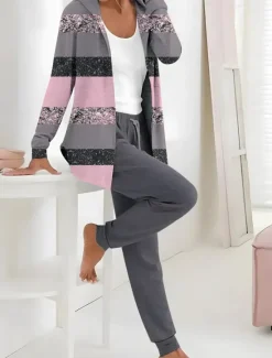 Outlet Women's 2 Pieces Hoodie Tracksuits Active Daily Pants Sets Pants Trousers Long Sleeve Hooded Floral Drawstring Print Outdoor Casual White Pink Dark Navy Fall & Winter Regular Fit Women Two Piece Sets