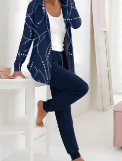 Outlet Women's 2 Pieces Hoodie Tracksuits Active Daily Pants Sets Pants Trousers Long Sleeve Hooded Floral Drawstring Print Outdoor Casual White Pink Dark Navy Fall & Winter Regular Fit Women Two Piece Sets