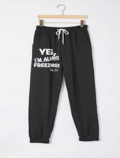Online Women's 2 Pieces Loungewear Set Hoodie Tracksuits and Joggers Casual Cold Weather Phrase Print with Fleece Lining Cozy Fit Winter Women Hoodies & Sweatshirts|Two Piece Sets