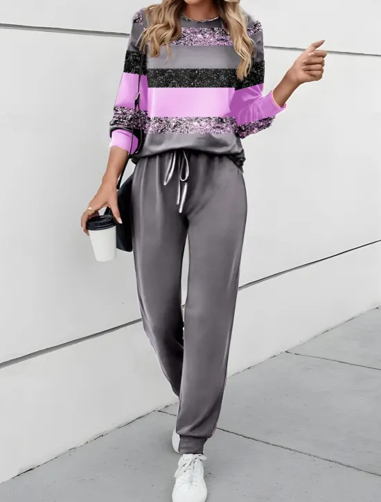 Clearance Women's 2 Pieces Sweatshirt Tracksuits Active Daily Tracksuit Pants Sets Joggers Pants Trousers Long Sleeve Round Neck Color Block Drawstring Print Outdoor Casual Yellow Pink Blue Women Two Piece Sets
