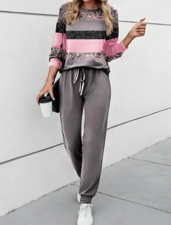 Clearance Women's 2 Pieces Sweatshirt Tracksuits Active Daily Tracksuit Pants Sets Joggers Pants Trousers Long Sleeve Round Neck Color Block Drawstring Print Outdoor Casual Yellow Pink Blue Women Two Piece Sets