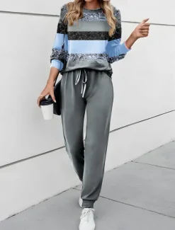 Clearance Women's 2 Pieces Sweatshirt Tracksuits Active Daily Tracksuit Pants Sets Joggers Pants Trousers Long Sleeve Round Neck Color Block Drawstring Print Outdoor Casual Yellow Pink Blue Women Two Piece Sets
