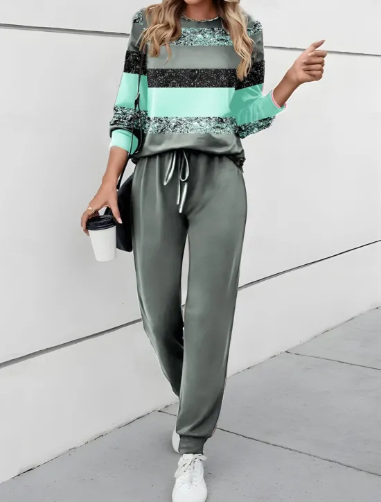 Clearance Women's 2 Pieces Sweatshirt Tracksuits Active Daily Tracksuit Pants Sets Joggers Pants Trousers Long Sleeve Round Neck Color Block Drawstring Print Outdoor Casual Yellow Pink Blue Women Two Piece Sets
