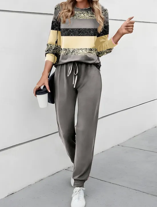 Clearance Women's 2 Pieces Sweatshirt Tracksuits Active Daily Tracksuit Pants Sets Joggers Pants Trousers Long Sleeve Round Neck Color Block Drawstring Print Outdoor Casual Yellow Pink Blue Women Two Piece Sets