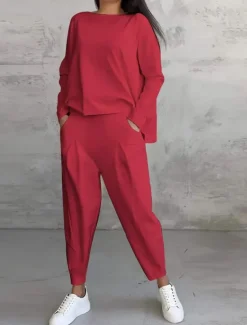 Clearance Women's 2 Pieces Sweatshirt Tracksuits Long Sleeve Crew Neck Fashion Streetwear Daily Plain Casual Daily Black White Pink Summer Regular Fit Women Two Piece Sets