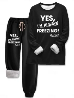 Best Women's 2 Pieces Sweatshirt Tracksuits Loungewear Set Pyjamas Fleece Fluffy Long Sleeve Top and Pant Text Print Comfort Casual Home Wear Drawstring Solid Cozy Winter Women Hoodies & Sweatshirts|Two Piece Sets