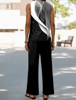 Hot Women's 2 Pieces Vacation Daily Pants Sets Sleeveless U Neck Ombre Graphic Casual Daily Summer Loose Fit Women Two Piece Sets