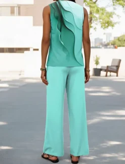 Discount Women's 2 Pieces Vacation Daily Pants Sets Sleeveless U Neck Ombre Graphic Casual Daily Pink Blue Green Summer Loose Fit Women Two Piece Sets