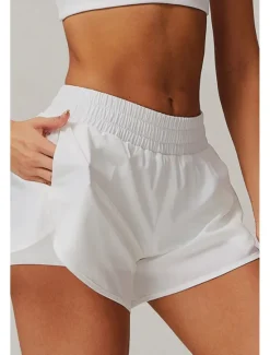 Outlet Women's Shorts Slacks Streetwear Casual Short Natural Plain Elastic Waist Comfy Breathable Outdoor Daily Wear Going out Black White Pink Dark Purple Summer Regular Fit Women Shorts