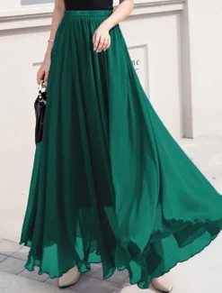 Discount Women's Skirt Swing Work Skirts Long Skirt Maxi Skirts Chiffon Solid Colored Office / Career Daily Spring & Summer Chiffon Elegant Long S Women Skirts
