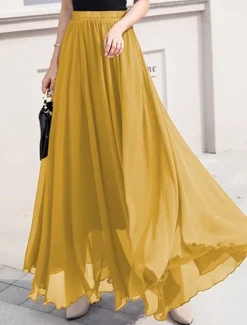 Discount Women's Skirt Swing Work Skirts Long Skirt Maxi Skirts Chiffon Solid Colored Office / Career Daily Spring & Summer Chiffon Elegant Long S Women Skirts