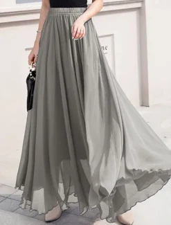 Discount Women's Skirt Swing Work Skirts Long Skirt Maxi Skirts Chiffon Solid Colored Office / Career Daily Spring & Summer Chiffon Elegant Long S Women Skirts