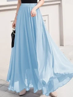 Discount Women's Skirt Swing Work Skirts Long Skirt Maxi Skirts Chiffon Solid Colored Office / Career Daily Spring & Summer Chiffon Elegant Long S Women Skirts