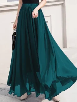 Discount Women's Skirt Swing Work Skirts Long Skirt Maxi Skirts Chiffon Solid Colored Office / Career Daily Spring & Summer Chiffon Elegant Long S Women Skirts