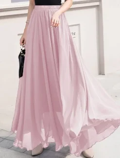 Discount Women's Skirt Swing Work Skirts Long Skirt Maxi Skirts Chiffon Solid Colored Office / Career Daily Spring & Summer Chiffon Elegant Long S Women Skirts