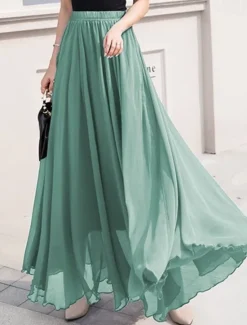 Discount Women's Skirt Swing Work Skirts Long Skirt Maxi Skirts Chiffon Solid Colored Office / Career Daily Spring & Summer Chiffon Elegant Long S Women Skirts