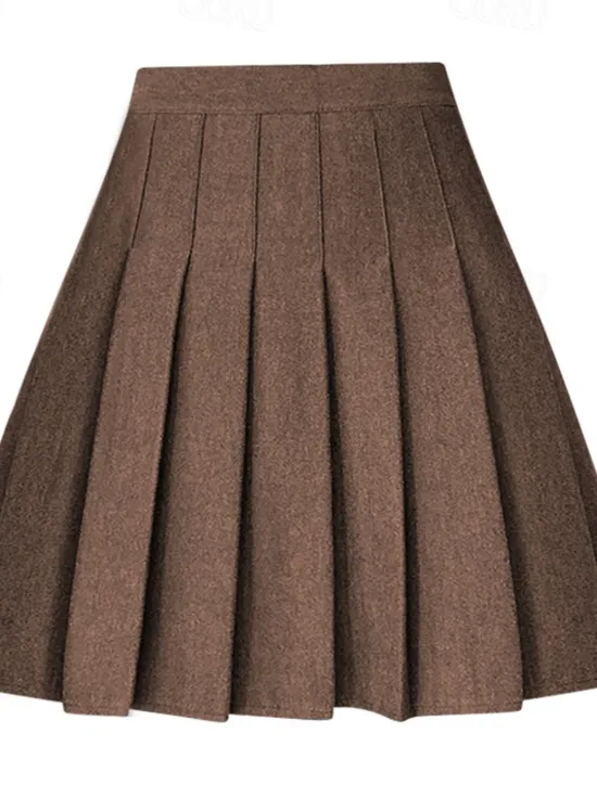 New Women's A Line Above Knee High Waist Skirts Pleated Solid Colored Homecoming Casual Daily Spring & Fall Fashion Apricot Black Brown Grey Women Skirts