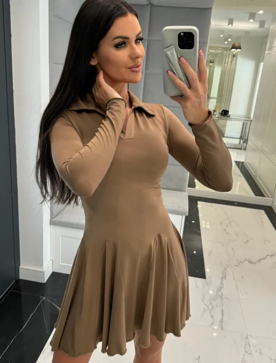 Best Women's A Line Dress Mini Dress Ruffle Date Vacation Elegant Lapel Long Sleeve Black Coffee Gray Color Women Casual Dress