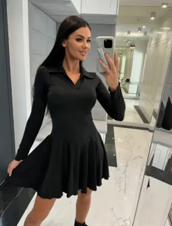 Best Women's A Line Dress Mini Dress Ruffle Date Vacation Elegant Lapel Long Sleeve Black Coffee Gray Color Women Casual Dress