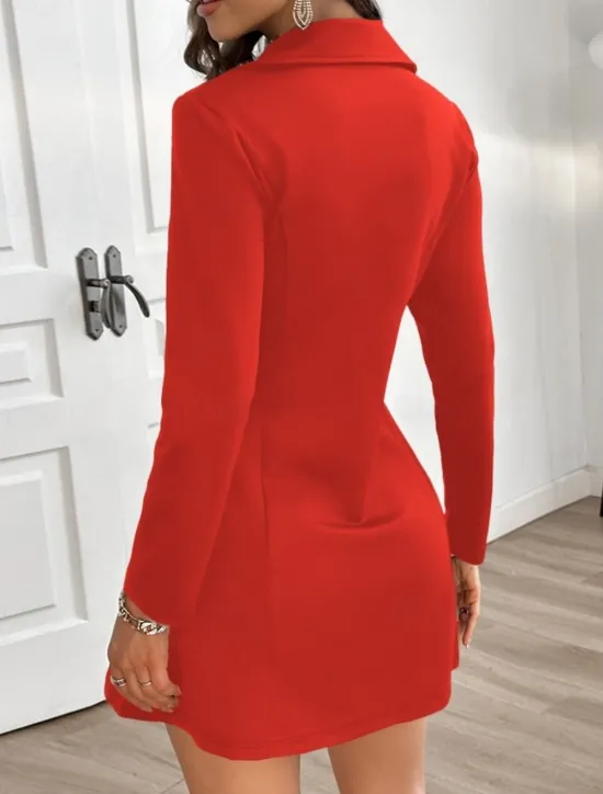 Online Women's A Line Dress Mini Dress Zipper Buttons Elegant V Neck Long Sleeve Black Red Color Women Work Dresses
