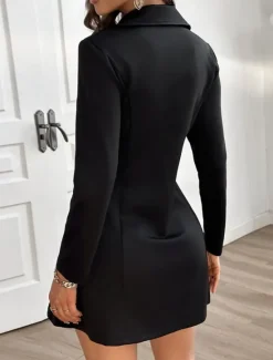 Online Women's A Line Dress Mini Dress Zipper Buttons Elegant V Neck Long Sleeve Black Red Color Women Work Dresses