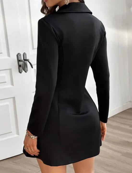 Online Women's A Line Dress Mini Dress Zipper Buttons Elegant V Neck Long Sleeve Black Red Color Women Work Dresses