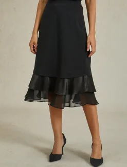 Online Women's A Line Elegant Fashion Midi Mid Waist Skirts Ruffle Layered Inelastic Valentine's Day New Year Spring Chiffon Women Skirts