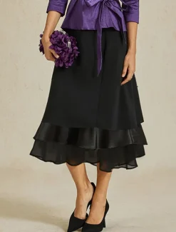 Online Women's A Line Elegant Fashion Midi Mid Waist Skirts Ruffle Layered Inelastic Valentine's Day New Year Spring Chiffon Women Skirts