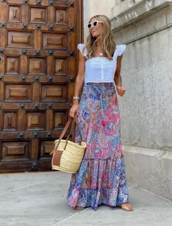 Sale Women's A Line Swing Long Skirt Bohemia Maxi Skirts Print Floral Graphic Holiday Casual Daily Spring & Summer Fashion Bohemian Boho Women Skirts