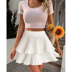 Discount Women's A Line Tutu Above Knee Skirts Ruched Pleated Patchwork Solid Colored Vacation Casual Daily Spring & Summer Fashion Black White Pink Women Skirts