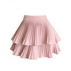 Discount Women's A Line Tutu Above Knee Skirts Ruched Pleated Patchwork Solid Colored Vacation Casual Daily Spring & Summer Fashion Black White Pink Women Skirts