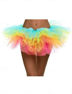 Online Women's A Line Tutu Tulle Skirt Summer Mini Mid Waist Skirts Solid Colored Inelastic Party Evening Wear Theme Party Dark Purple Rainbow Summer Polyester Tulle Women Skirts