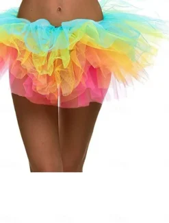 Online Women's A Line Tutu Tulle Skirt Summer Mini Mid Waist Skirts Solid Colored Inelastic Party Evening Wear Theme Party Dark Purple Rainbow Summer Polyester Tulle Women Skirts