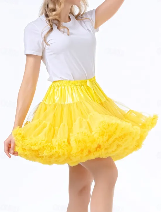 Discount Women's A Line Tutu Tulle Skirt Cute Mini Mid Waist Skirts Solid Colored Ruffle Micro-elastic Party Evening Wear Date Night Outfits Yellow Dark Purple Summer Polyester Women Skirts
