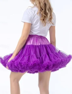 Discount Women's A Line Tutu Tulle Skirt Cute Mini Mid Waist Skirts Solid Colored Ruffle Micro-elastic Party Evening Wear Date Night Outfits Yellow Dark Purple Summer Polyester Women Skirts