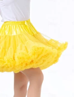 Discount Women's A Line Tutu Tulle Skirt Cute Mini Mid Waist Skirts Solid Colored Ruffle Micro-elastic Party Evening Wear Date Night Outfits Yellow Dark Purple Summer Polyester Women Skirts
