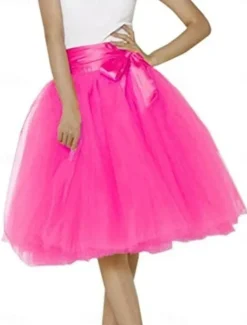 Discount Women's A Line Tutu Tulle Skirt Princess Above Knee High Waist Skirts Solid Colored Pleated Flowy Micro-elastic Vacation Party Evening Wear Yellow Rose Red Summer Polyester Tulle Women Skirts