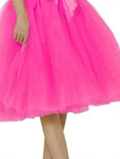 Discount Women's A Line Tutu Tulle Skirt Princess Above Knee High Waist Skirts Solid Colored Pleated Flowy Micro-elastic Vacation Party Evening Wear Yellow Rose Red Summer Polyester Tulle Women Skirts