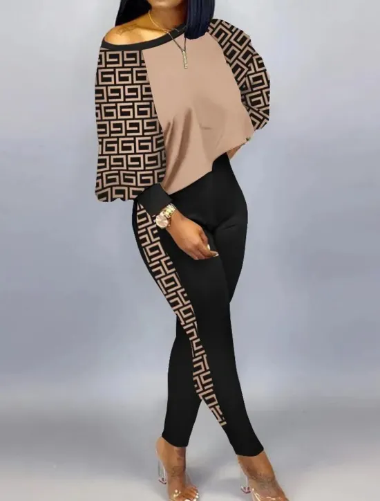 Online Women's Active Streetwear Tracksuit Pants Sets Sweatshirt Pants Trousers Long Sleeve Crew Neck Graphic Print Sports Outdoor Casual Silver Black Brown Fall & Winter Regular Fit Women Two Piece Sets